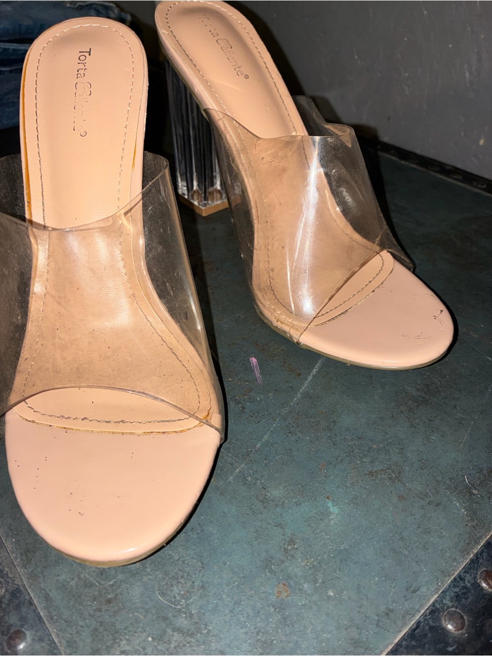 Aldo Clear Vinyl Slide Mules with Nude Footbed